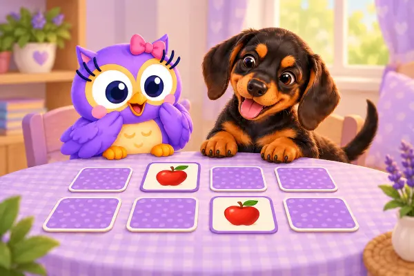 Hoot and Dobi study matching apple cards.