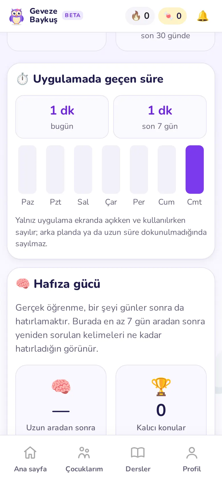 Uygulamada geçen süre