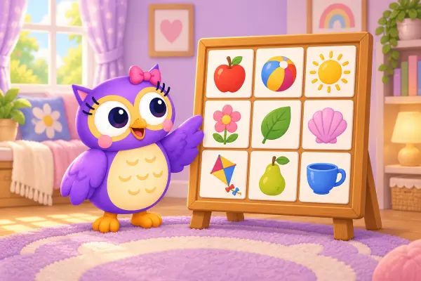 Hoot presents a picture bingo card.
