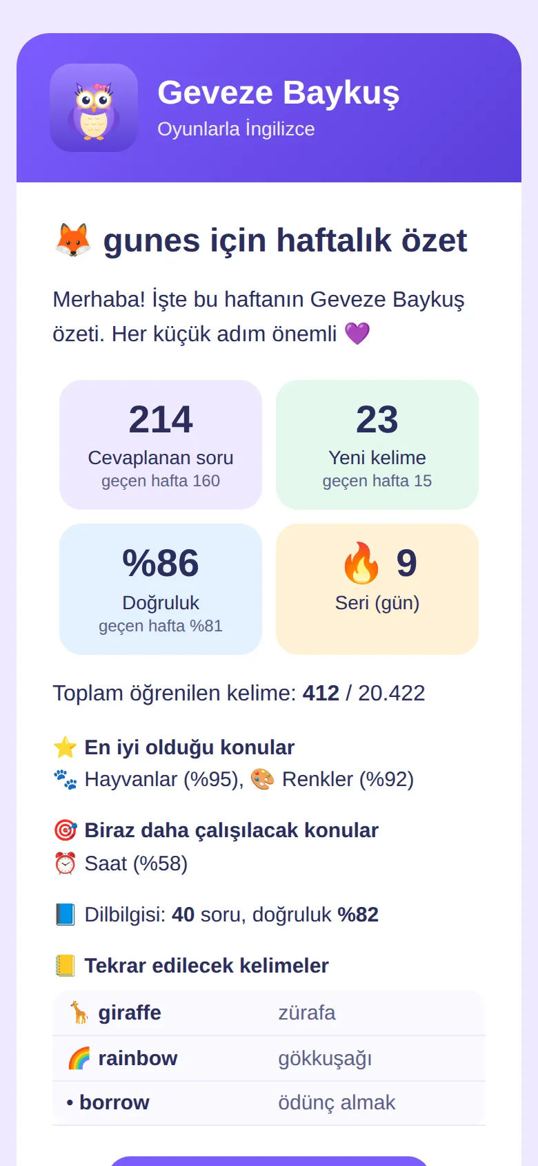 Haftalık rapor e-postası